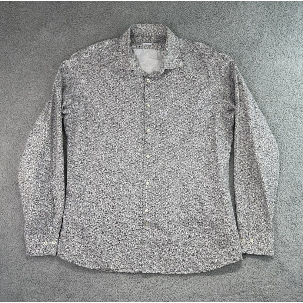 J. Lindeberg Men’s Print Short Sleeve Cotton Shirt Slim Fit Size XL Black White